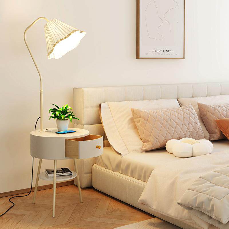 花朵落地灯客厅卧室奶油风氛围高级颜值设计感置物床头柜一体台灯