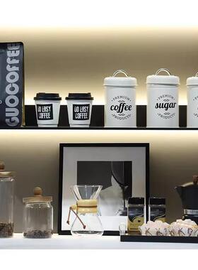 具WPY咖啡主题板壶房厨房样软装饰品道展厅咖啡豆玻璃收纳罐托盘