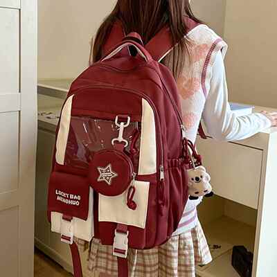 初中女生高颜值黑色书包大容量带透明层追星痛包娃包设计感双肩包