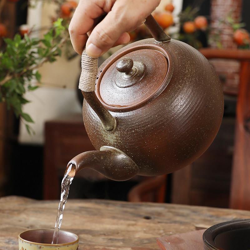 老岩泥煮茶壶古提梁烧大号烧YWQ水手工陶壶瓷养生壶复柴窑变