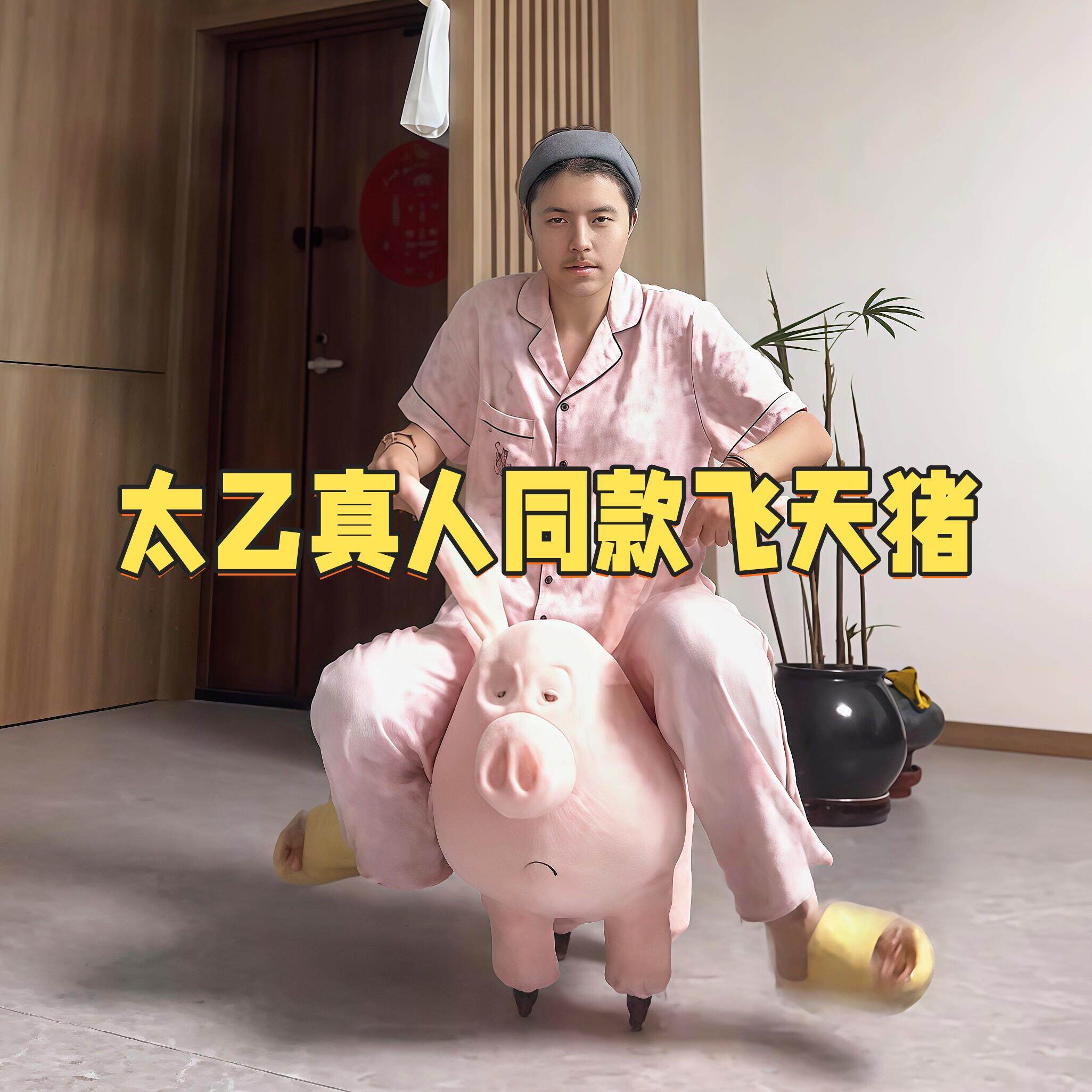 太乙真人飞天猪坐骑板凳带轮子溜溜凳毛绒儿童万向轮小猪座椅板凳