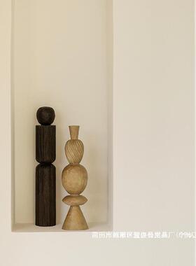 荣侘寂装饰摆件拍摄道具盛邦几何实木壁中古现代木头艺术雕