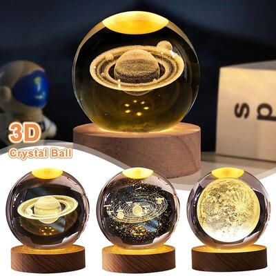 Luminous Crystal Ball LED Night Light Saturn Solar System 3D