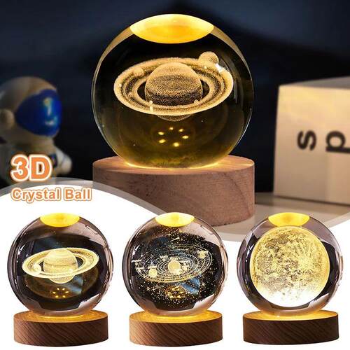 Luminous Crystal Ball LED Night Light Saturn Solar System 3D