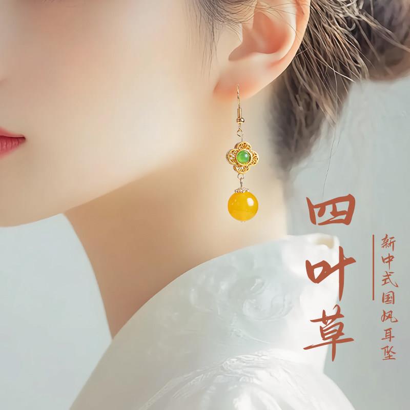 普陀山文创国风新中式四叶草耳坠