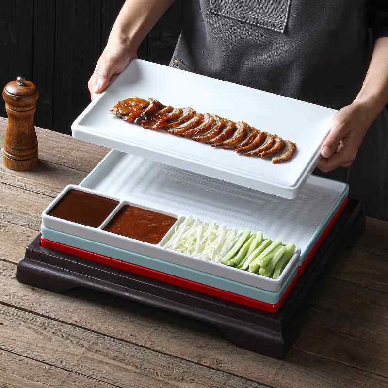 密胺盘子北京烤鸭片皮鸭分格餐具商用饭店酒店长方形京酱肉丝拼盘