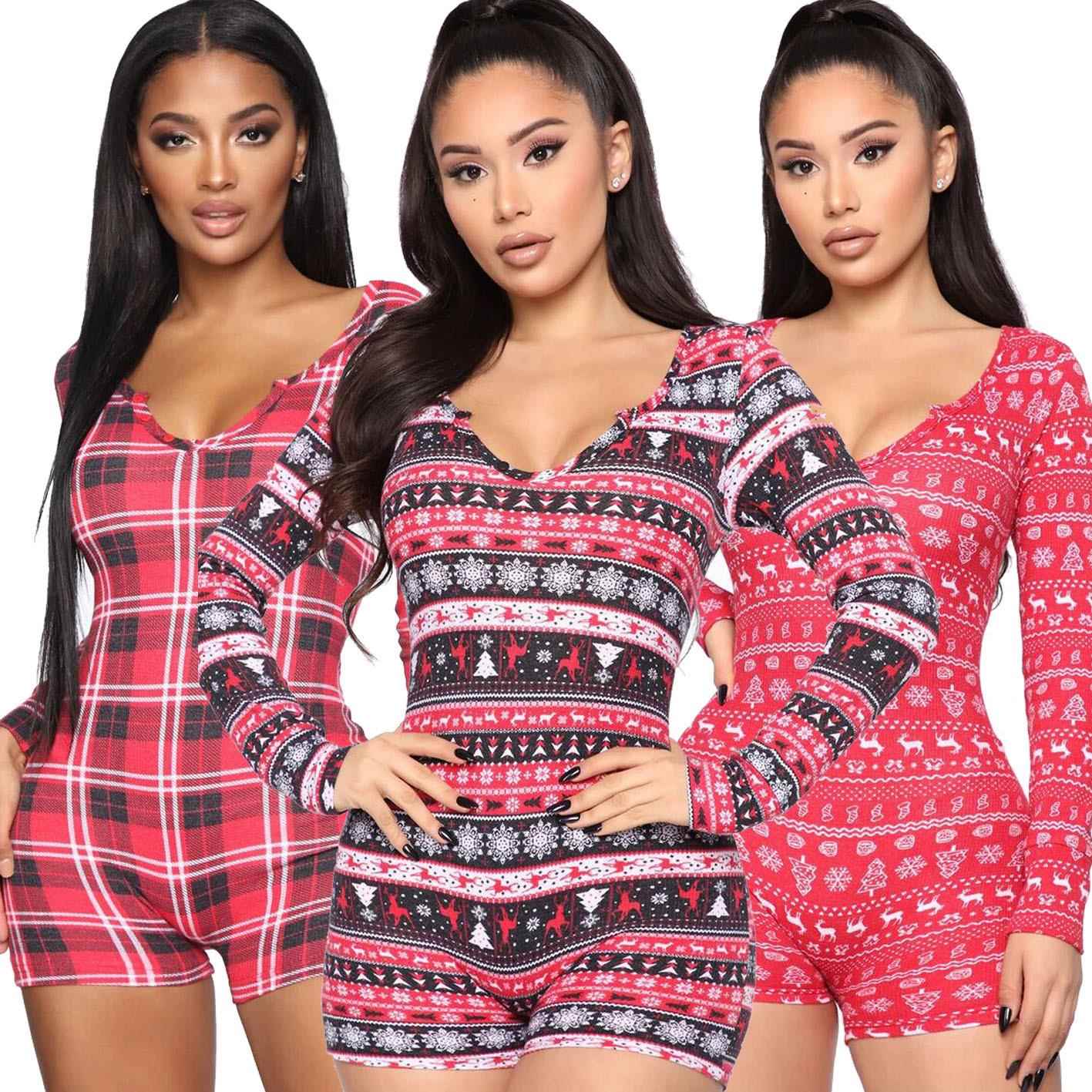 christmas pajamas neck pants navel exposed women  piece