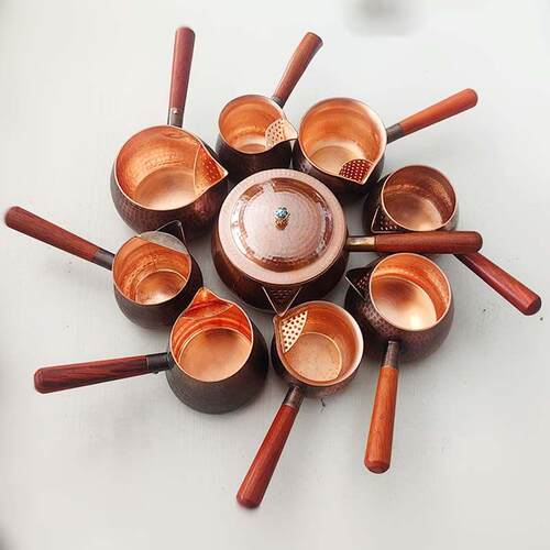 加厚纯紫铜罐罐铜茶壶煮茶器烤色铜茶罐子茶具侧把公道杯电陶围炉