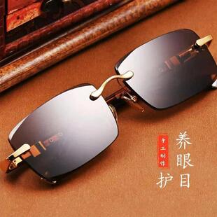 俄罗斯大白鲨太阳镜亿兰优品时尚百搭墨镜无框切边眼镜男士偏光镜