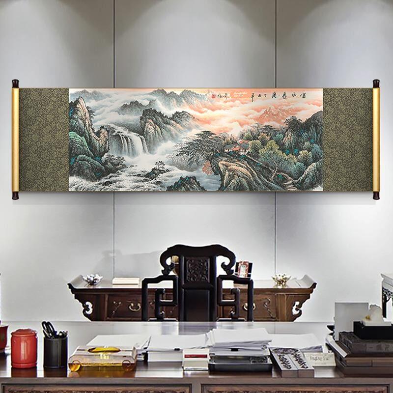 鸿运当头卷轴挂画新中式客厅背景墙装饰画餐厅书房招财山水国画