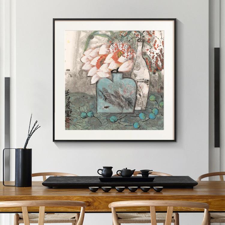 花卉装饰画客厅玄壁关厅茶室办公中室卧室画插花GH2428国画式瓶花