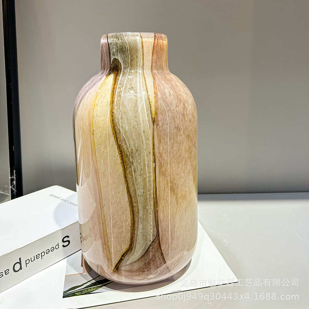 搭花瓶桌面样板间彩色现代艺术博古架装饰插花时尚摆件琉璃百客厅