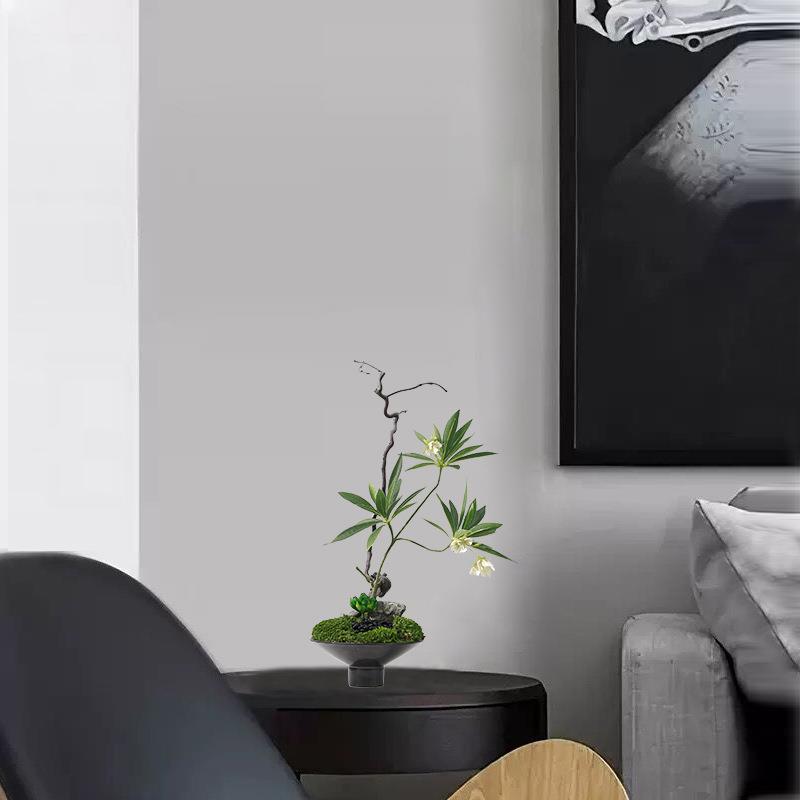 新中式仿真绿植永生苔藓日式小原流花道插花样板房间书房茶室摆件