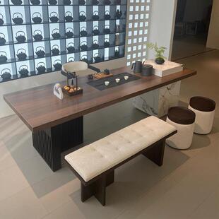 新中式岩板茶桌2025新款高端黑胡桃木茶桌轻奢现代高级感实木茶台