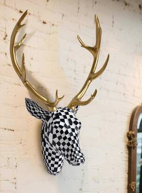 爆款马赛克鹿头壁挂动物头雕像方格鹿角挂件家居摆件客厅玄关装饰