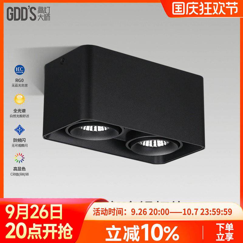 全铝明装双头斗胆灯射灯筒灯黑色盒子灯LED北欧后现代COB客厅智能
