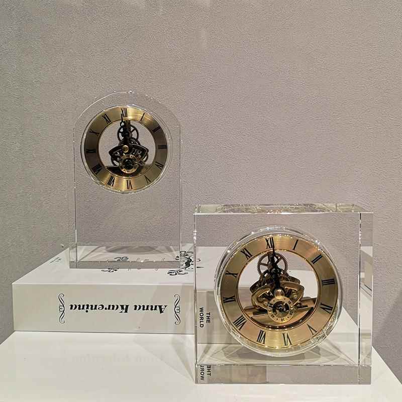 现代奢轻客透明水时钟晶表摆件样板间售楼部卧室房厅餐厅桌面PYG