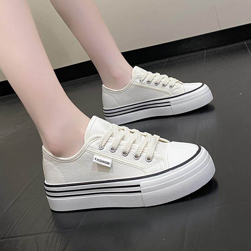 小众韩版厚底帆布鞋女款2026春秋新款舒适休闲软底板鞋布鞋小白鞋