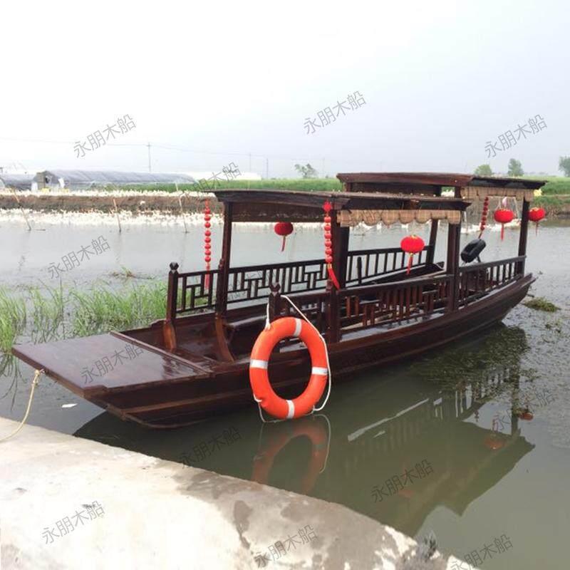木船高低篷观光船手画摇橹电动旅游乌蓬船彷古木制装饰船景观装饰