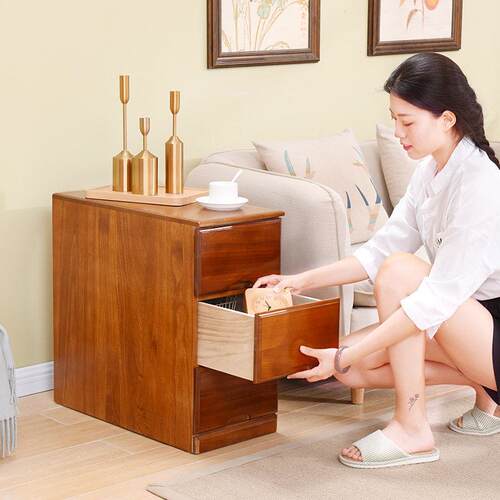 实木抽屉式床沙发边收纳柜25/30宽60深小户型多层整装夹缝收纳柜