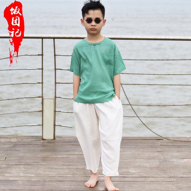 中国风麻儿童汉服夏季轻薄麻男童唐装