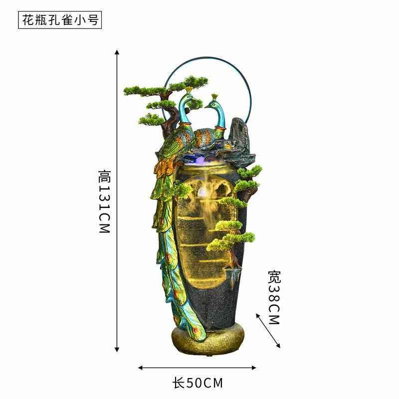 墙孔雀摆件生财屏风乔迁招财新居客厅落地水幕流装饰水器开业玄关