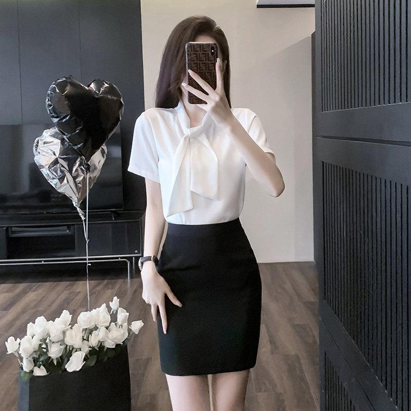白色衬衫女短袖衬衣2026新款夏季美容院工作服高端职业套裙工作装
