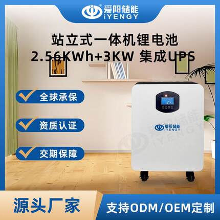 25.6V100Ah家庭储能系统磷酸铁锂组电池+逆变器站立一体机