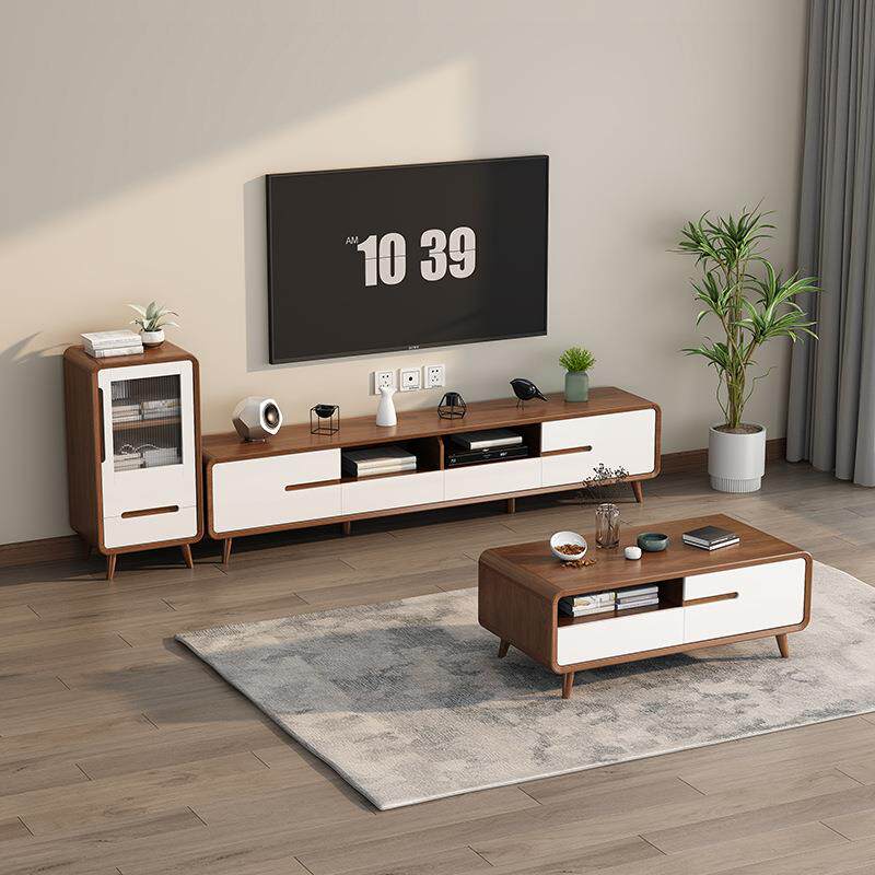 实木框电视柜客厅收纳储物一体茶几组合柜现代新中式落地影视柜子