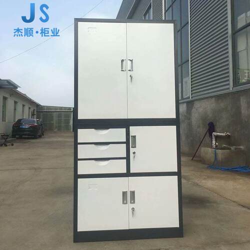 偏三斗内保险文件柜 办公资料柜铁皮储物柜带锁玻璃书柜