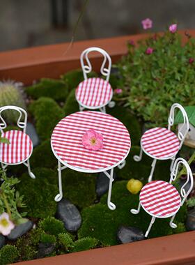 田园阳台微景观桌椅摆件5件套娃娃屋家具套装盆景摆件迷你装饰品