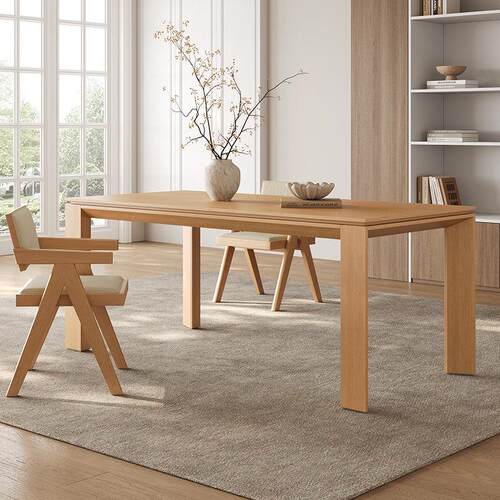 原木风餐桌小户型2025新款家用白橡木皮长方形全实木日式大板书桌