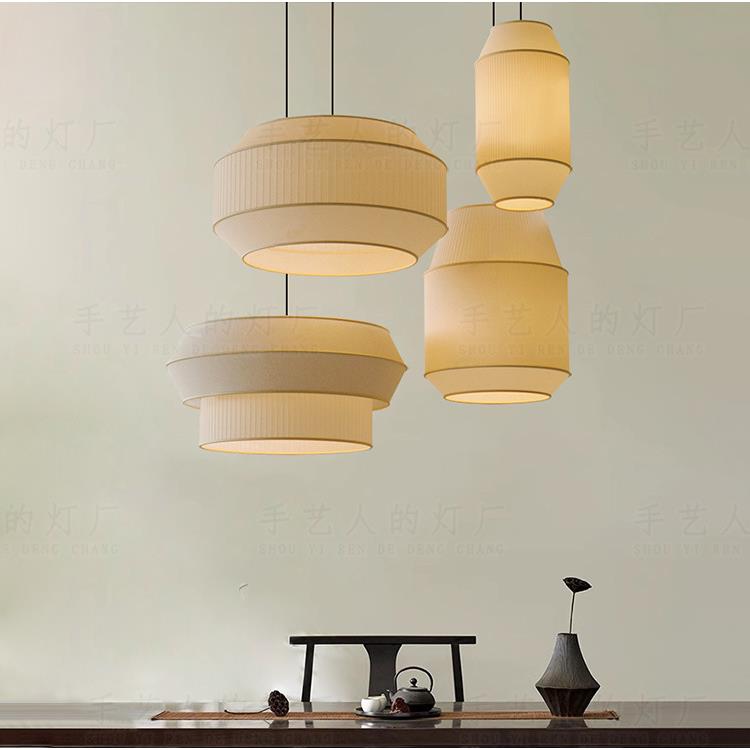 灯设计师新中式中国风餐厅侘寂布艺吊灯日式茶室禅意餐饮店铺组合
