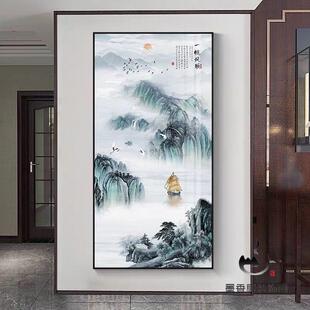 式 饰画走廊过进道尽头挂画门墙画壁画中竖晶瓷新GLI山 入户玄关装