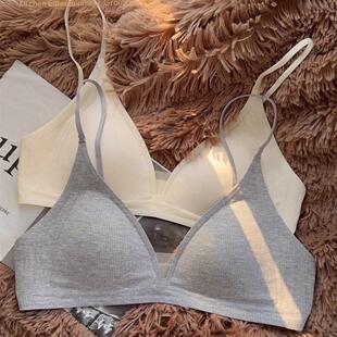 防下垂无钢圈文胸夏 深V领细肩带薄款 牛奶棉 无痕小胸内衣女士法式