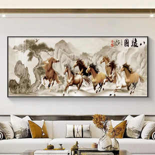 八骏全图客厅中堂挂画卧室办公室沙发背景墙装饰国画马到成功壁画