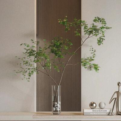 彷真花假花室内客厅桌面彷真绿色植物鸡爪槭枫树枝盆栽植物装饰摆