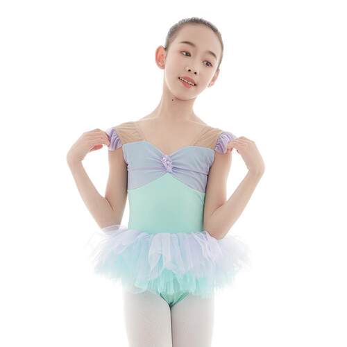 舞越舞蹈服女童夏季练功服中国舞考级芭蕾舞形体短袖美人鱼连体服
