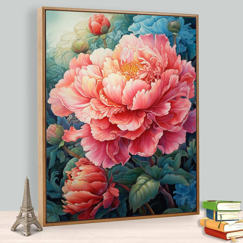 牡丹花数字油画diy植物花卉丙烯画治愈唯美手工填充填色装饰挂画图片