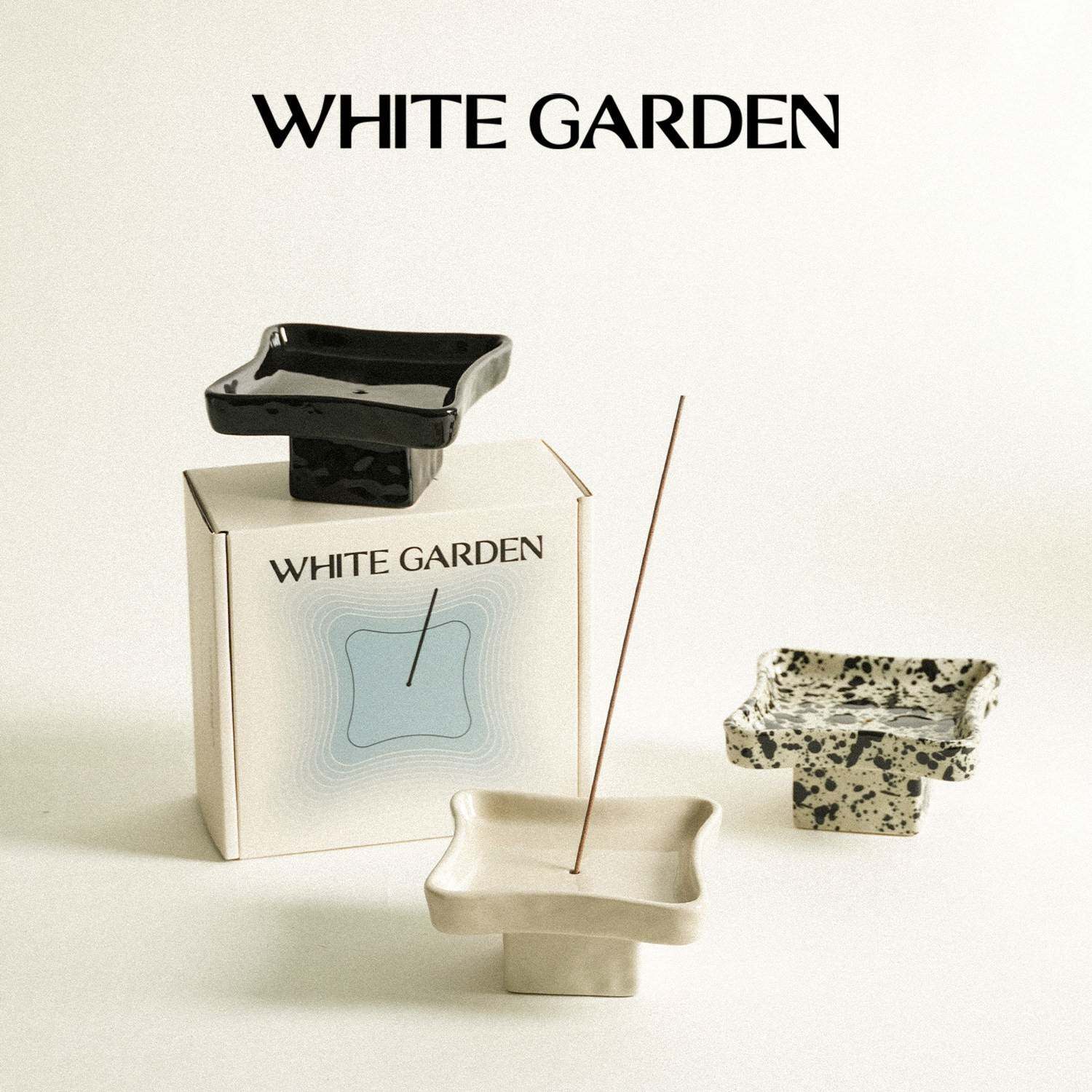 WHITE GARDEN原创陶瓷香插底座香薰托盘高级感线香香托装饰摆件