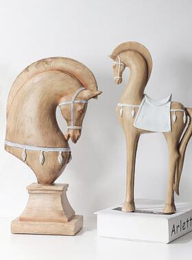 欧式马仿木纹马摆摇件家居装饰摆马卧室VAW书房摆旋转小马创意年