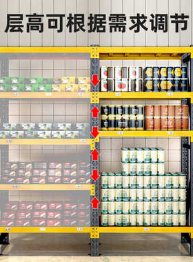 家用货架库房黑仓库货架黄色五金仓储置储架展示架中型货架物物架