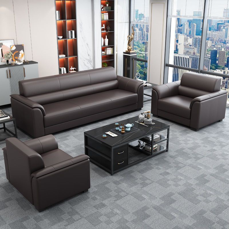 办公沙发现代简约商务接待三位办公室会客洽谈皮沙茶几组合套装