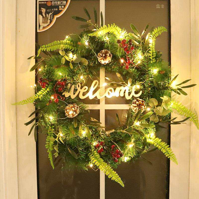 鸿禹 圣诞节花环55CM橄榄枝松针混合字牌前门客厅装饰挂件亚马逊
