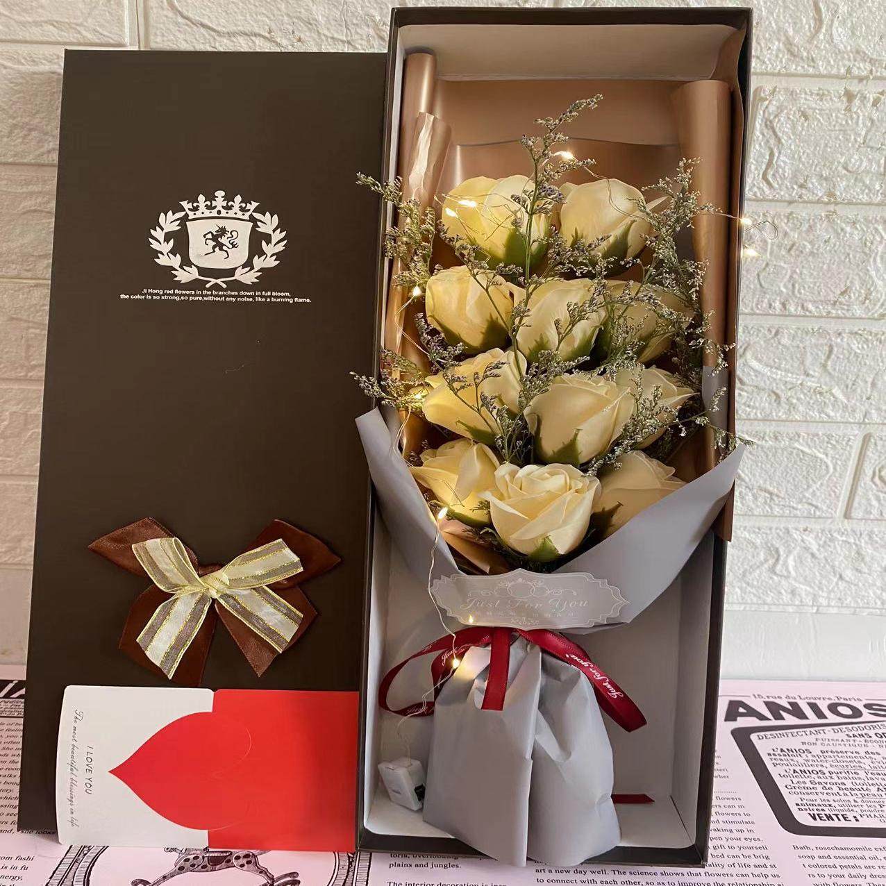 高档鲜花礼盒包装盒玫瑰盒花束加厚套二长方形花店装花鲜花盒空盒