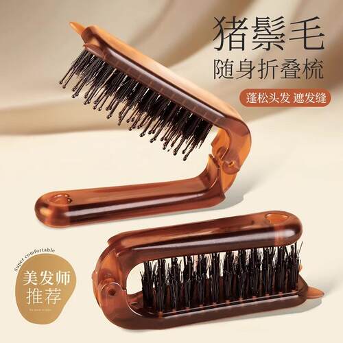 Foldable Bristle Brush for Travel, Straightening, Curling, a