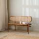 北欧实木双人椅家用靠背长条凳法式 覆古餐椅简约实木长凳餐椅藤椅