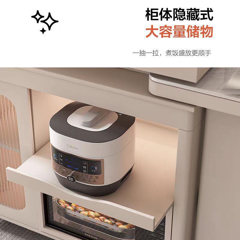 多功能岛台餐桌一体可伸缩高端微波炉家用茶台现代轻奢茶桌椅组合