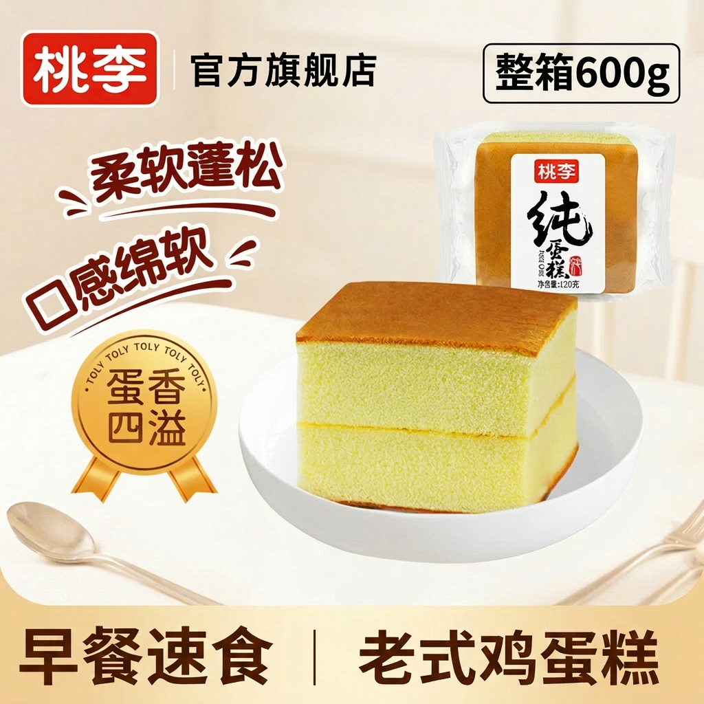 桃李纯蛋糕老式鸡蛋糕早餐速食整箱600g柔软蓬松休闲零食糕点
