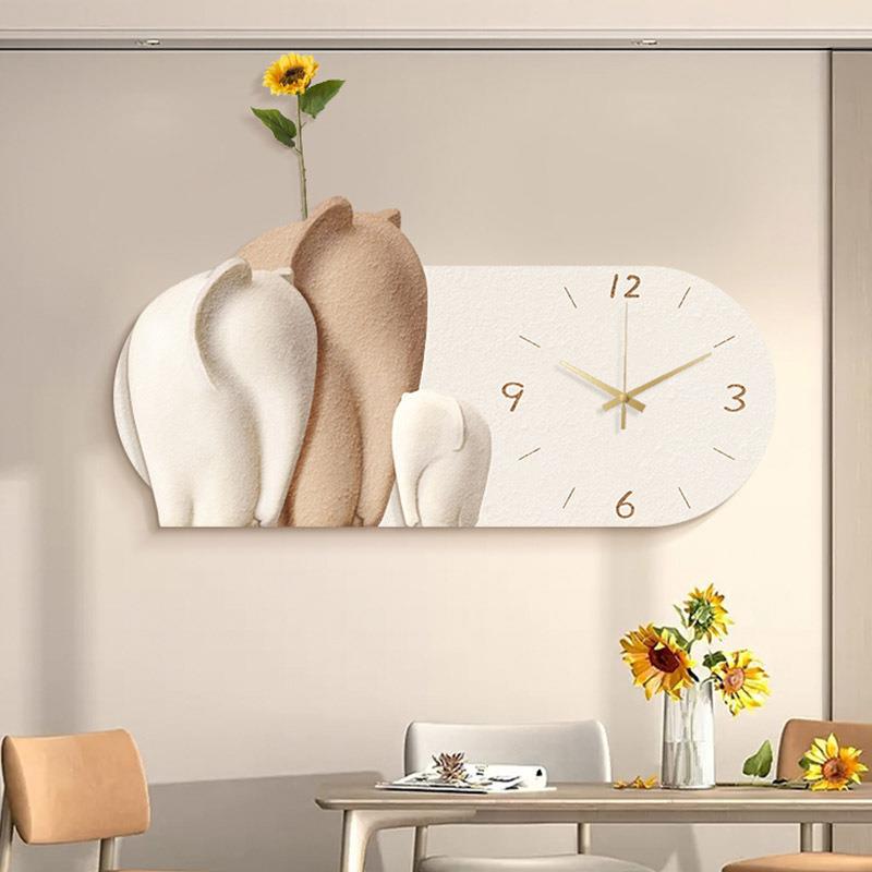 大象立体实物砂岩画654时钟表厅挂带墙客装饰画奶风餐厅创意油挂